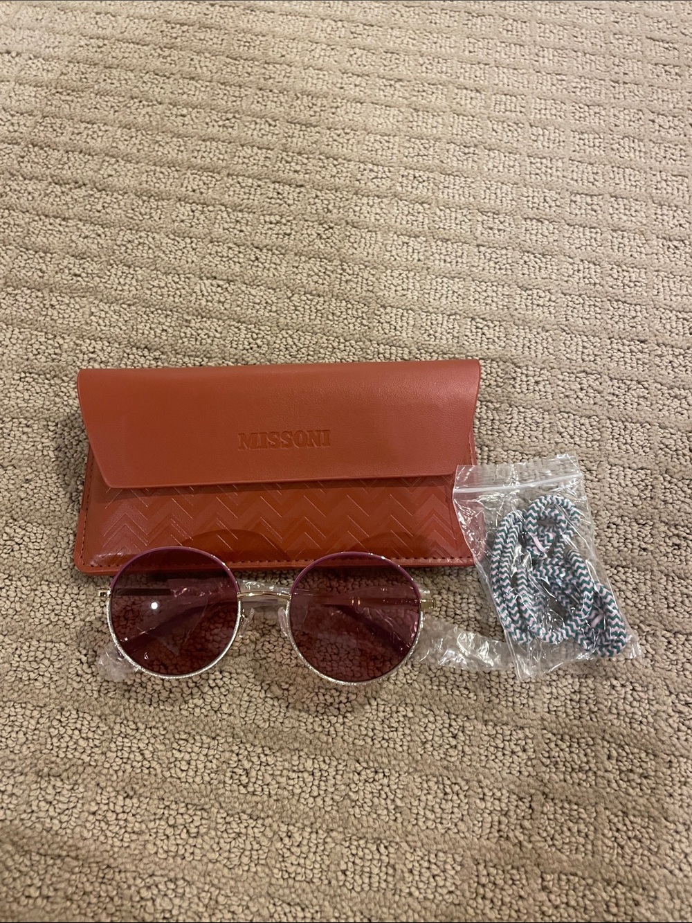 Missoni Round Sunglasses with Burgundy Lenses and Red-Brown Case